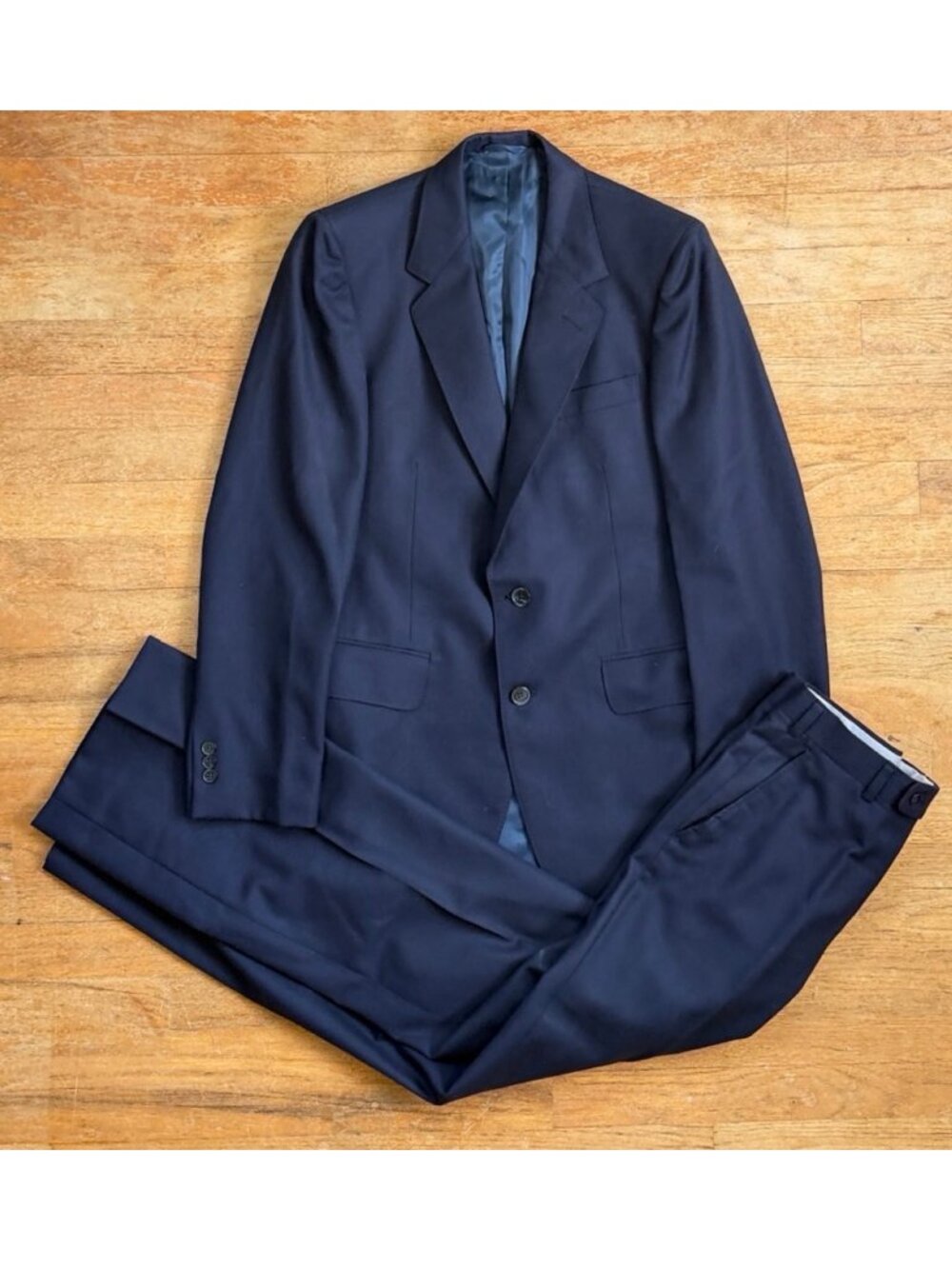 Vintage Mens Suit Set Size 36R Blazer 30x31 Pants 70s Navy Blue Twill Blazer